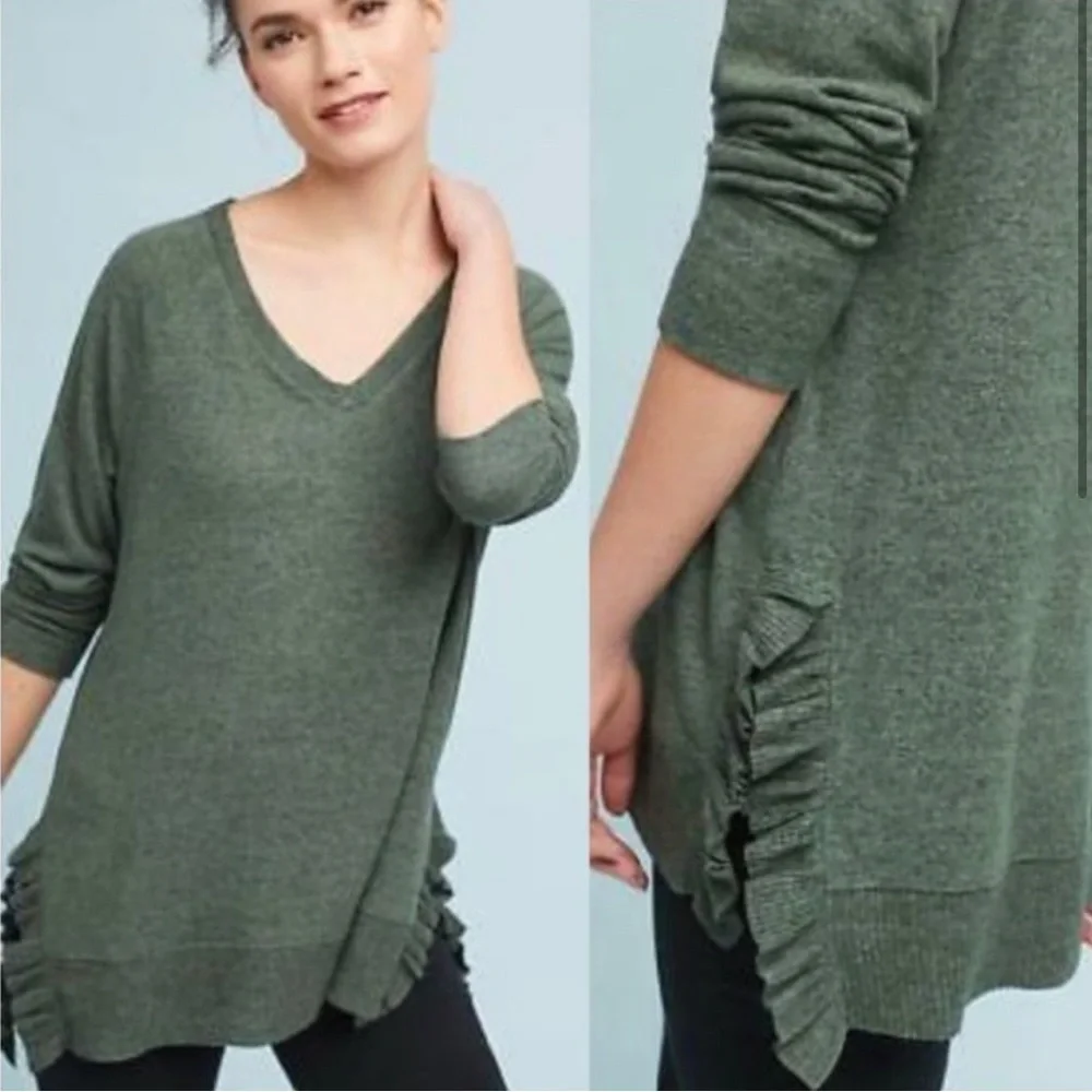 Anthropologie Postmark Ruffle Hem Sweater - Picture 1 of 6
